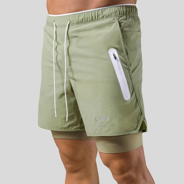 Levoire | Hommes 2 en 1 Pantalon de sport Entraînement Fitness Leggings à double couche Pour hommes Vert avec logo