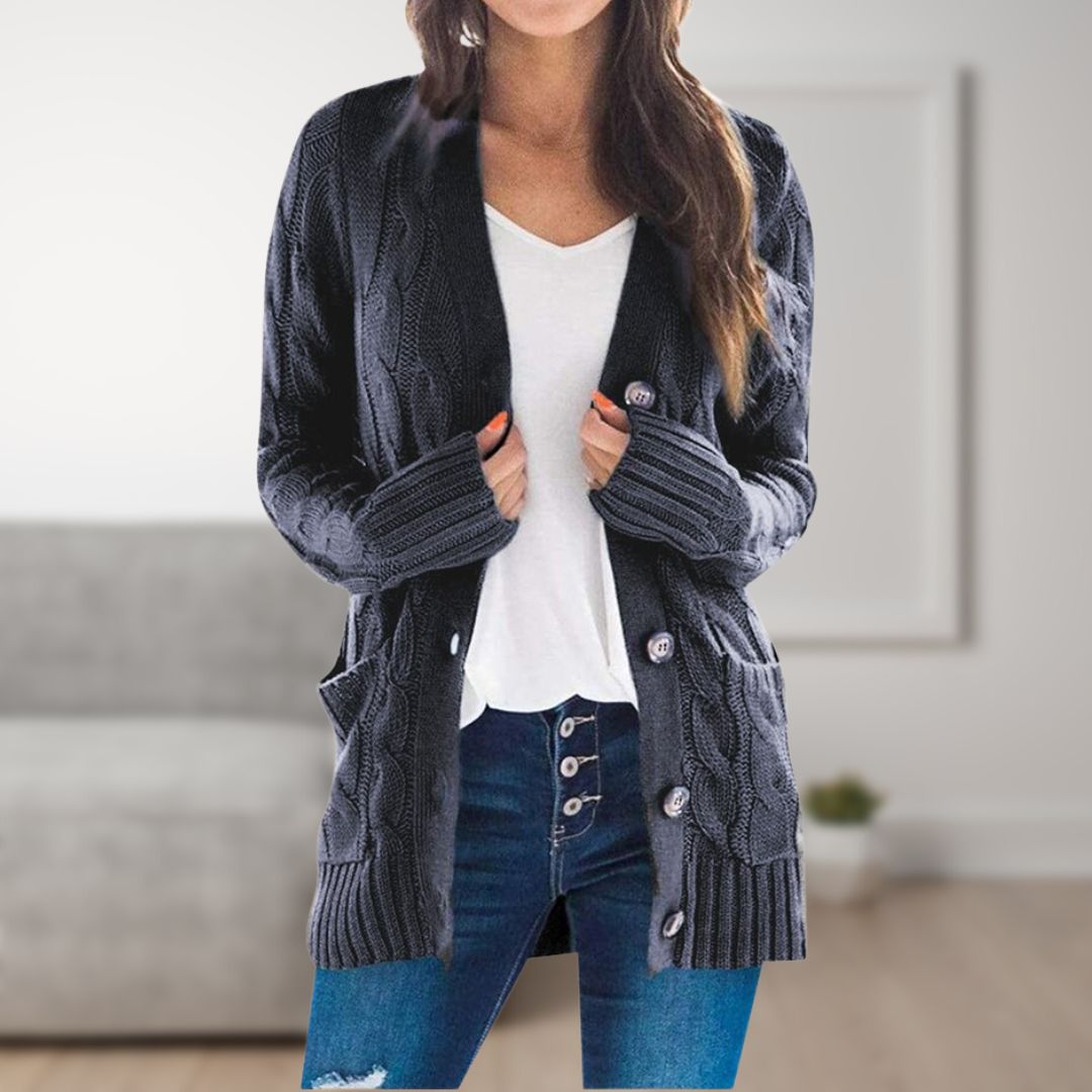 Levoire | Gilet Tricot Mi-Long Avec Boutons Pour Femmes Noir Une taille