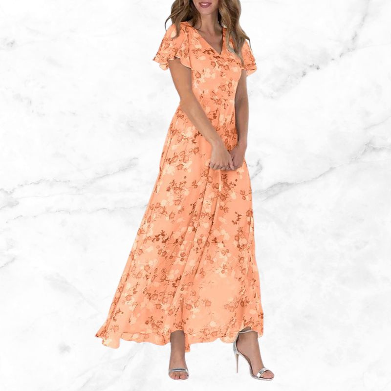 Levoire | Robe pour femmes charmante rétro fleurie design flatteur pour la silhouette Orange