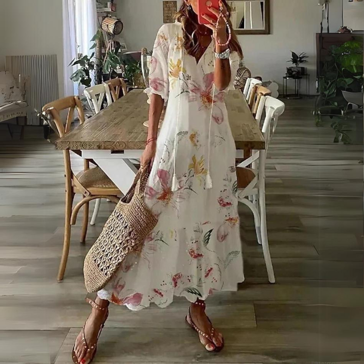 Levoire | Robe Maxi À Imprimé Floral Beige
