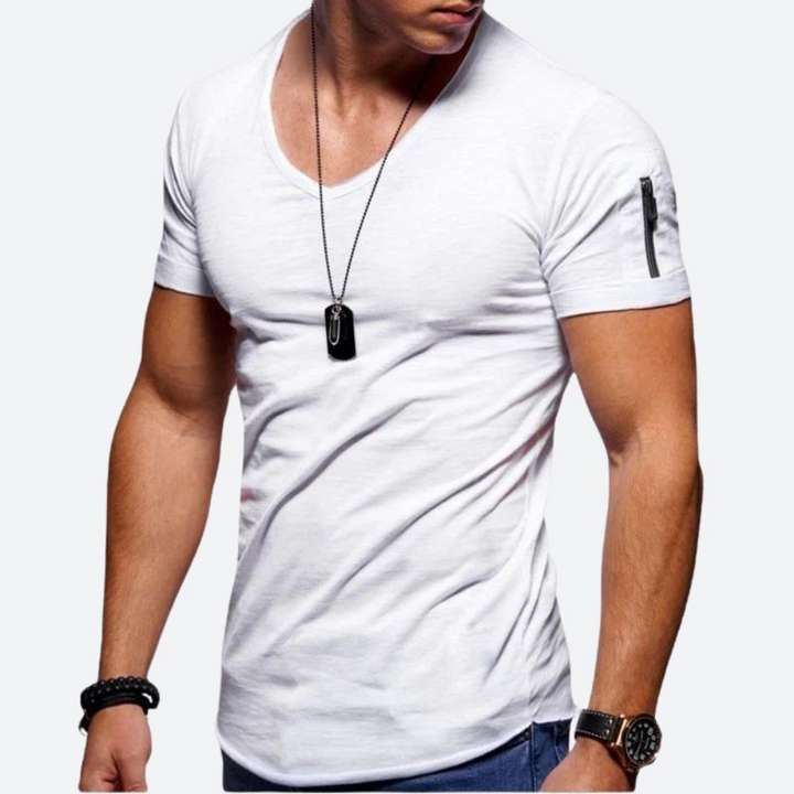 Levoire | T-shirt musclé pour hommes avec décolleté en V Blanc