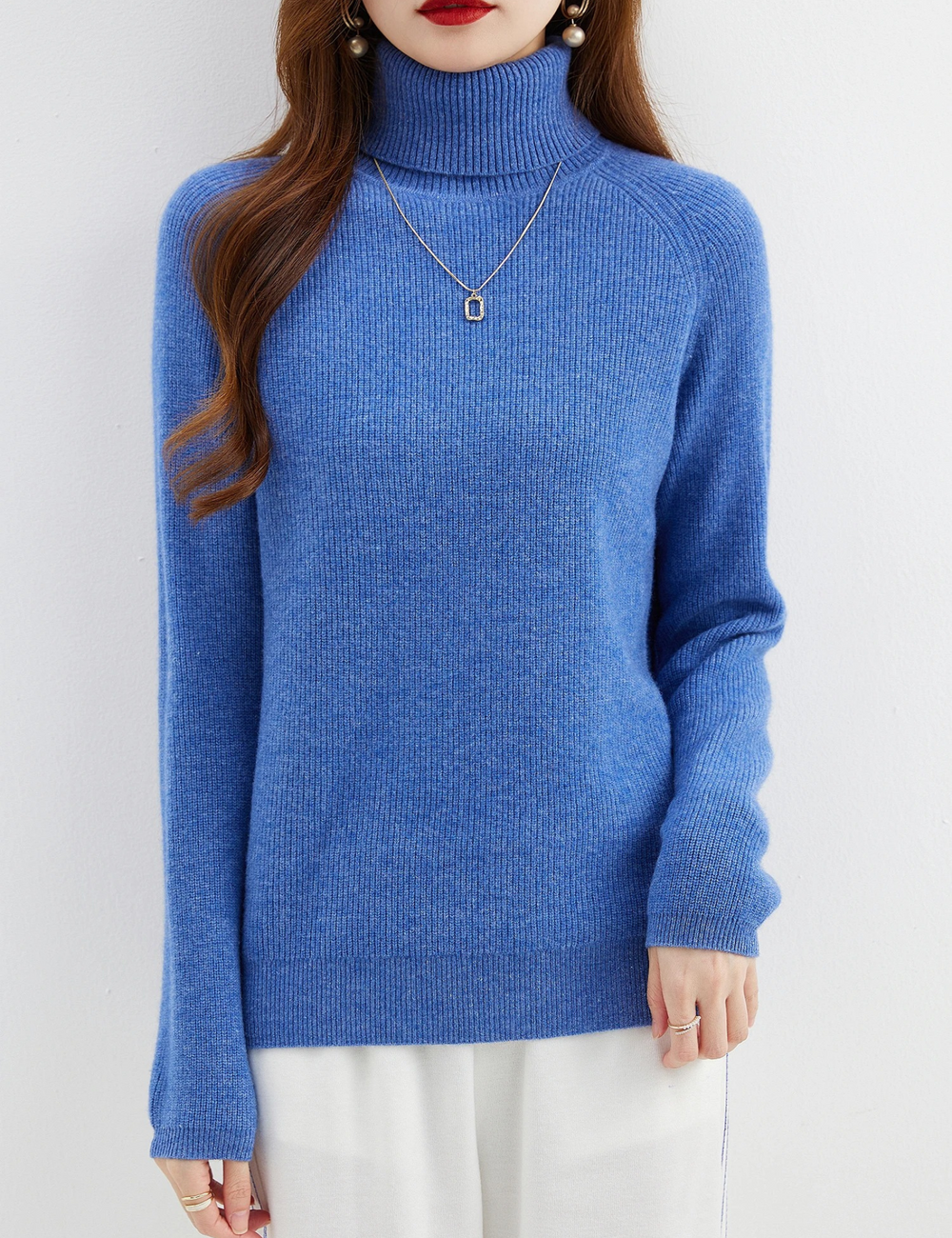 Levoire | Pull en Cachemire pour Femmes Pull à Col Cambré, Chaud & Confortable Bleu