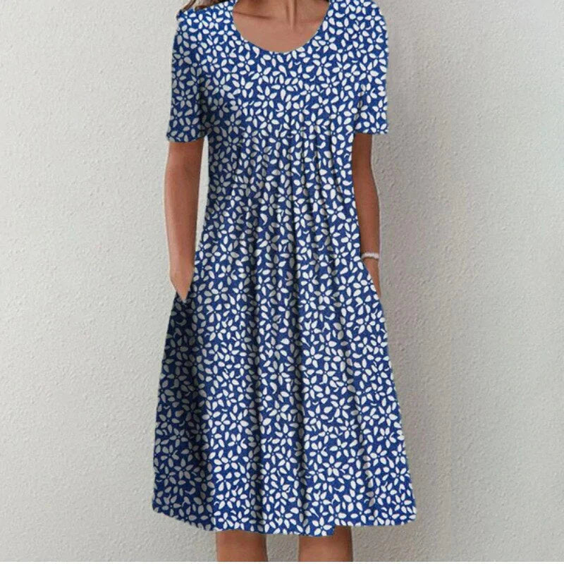 Levoire | Robe En Lin Bleu avec des fleurs