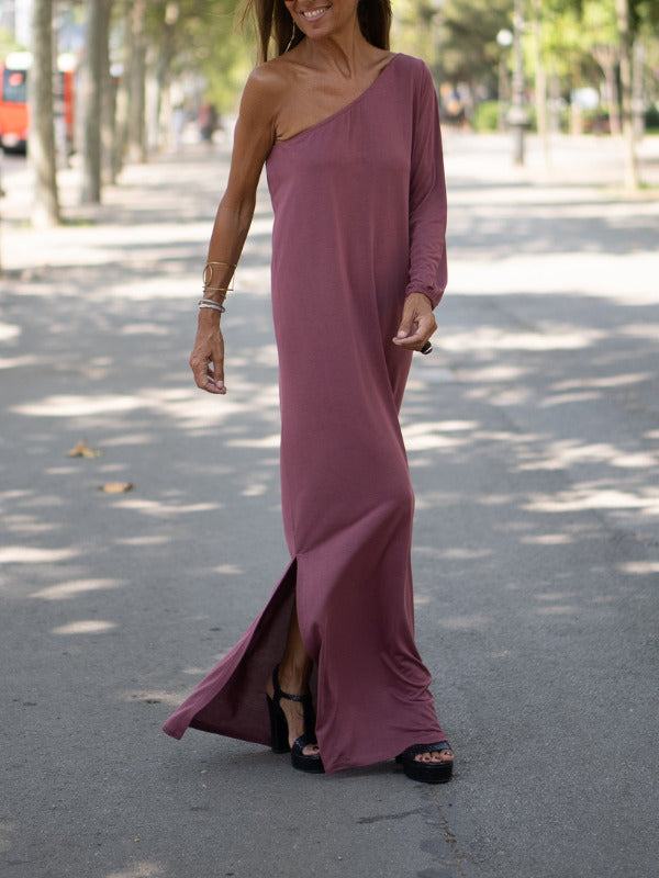 Levoire | Robe à épaules libres Diagonal Shoulder Solid Colour Rose