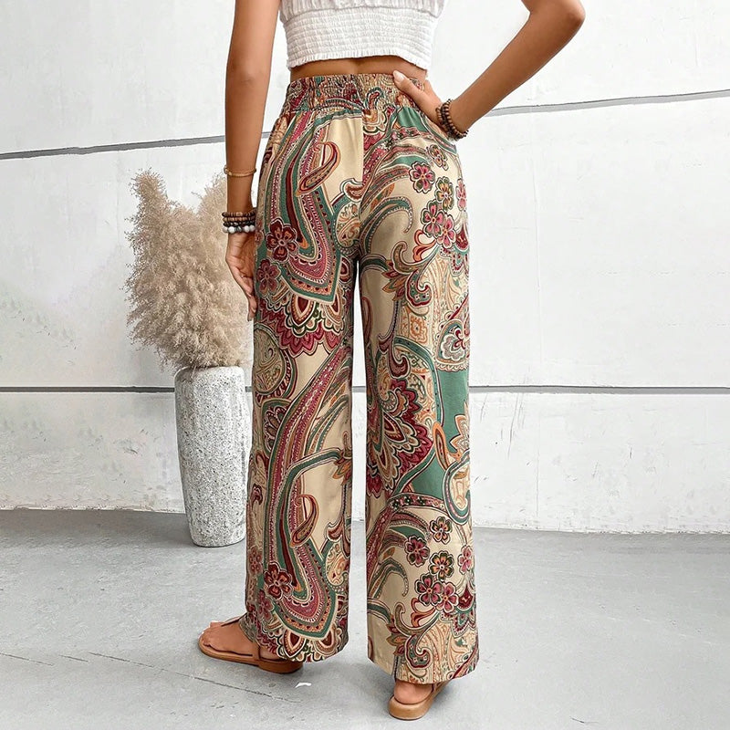 Levoire | Boho Pantalons D'Été Taille Haute Imprimées