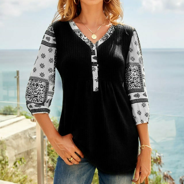 Levoire | Blouse Patchwork Avec Imprimé Noir