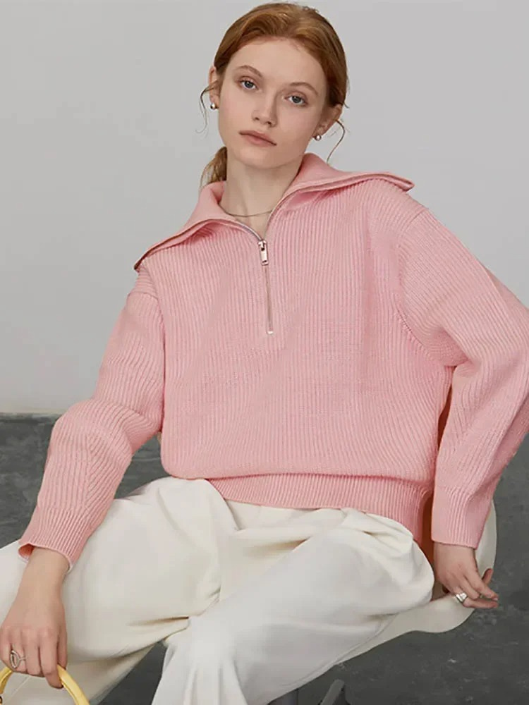 Levoire | Pull-over à col zippé pour femmes, coupe surdimensionnée Rosa
