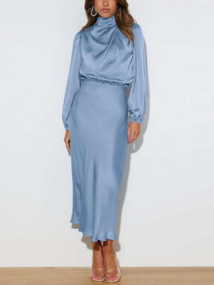 Levoire | Robe élégante pour femmes en satin avec des manches longues Bleu