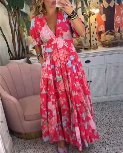 Levoire | Robe À Poches Imprimé Floral Décolleté En V