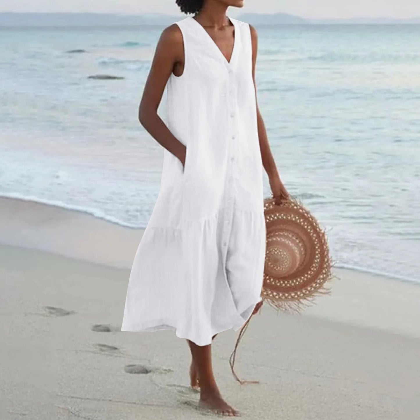 Levoire | Robe D'Été Avec Décolleté En V Pour Femmes Blanc
