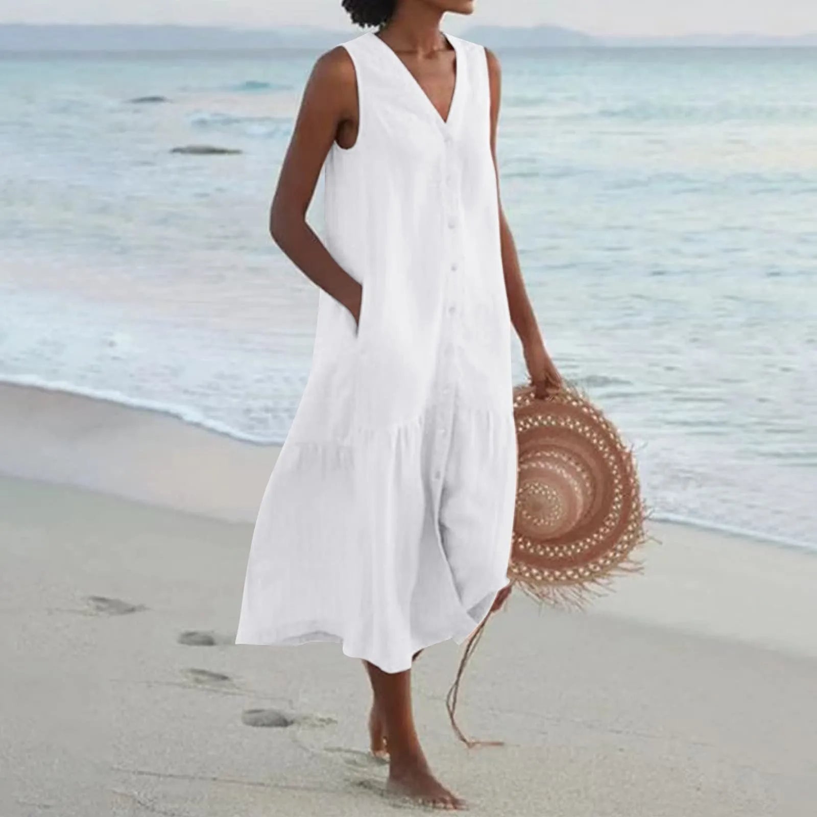 Levoire | Robe D'Été Avec Décolleté En V Pour Femmes Blanc