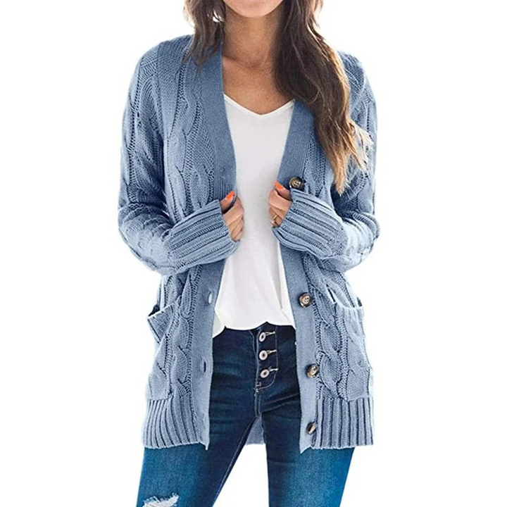 Levoire | Cardigan pour femmes avec motif en cable, boutons et poches Bleu
