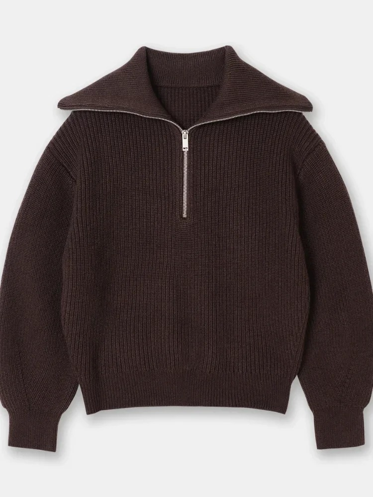 Levoire | Pull à fermeture éclair pour femmes Pull rayé, Modèle confortable Orange foncé
