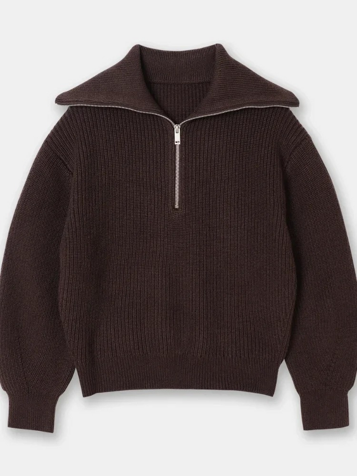 Levoire | Pull à fermeture éclair pour femmes Pull rayé, Modèle confortable Orange foncé