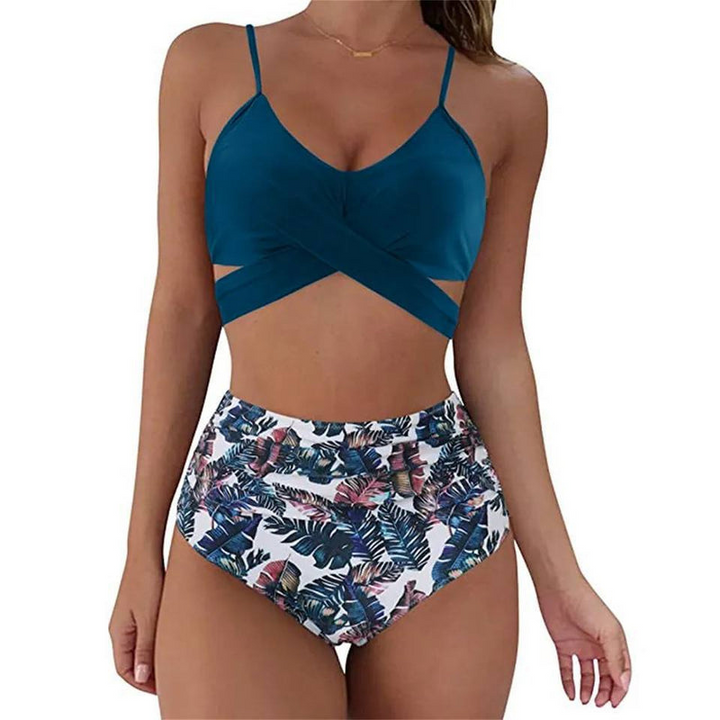 Levoire | Taille haute, bikini d'été coloré pour femmes Bleu - Fleurs