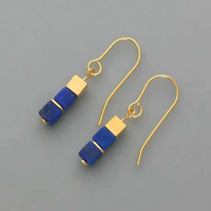 Levoire | Boucles D'Oreilles En Cube Bleu Or 33mm