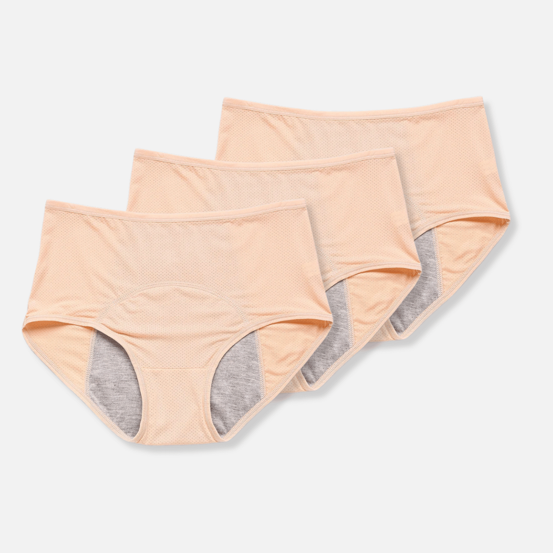 Levoire | Lingerie féminine Culotte menstruelle confortable à protection anti-fuites pour femmes Beige 3 pièces