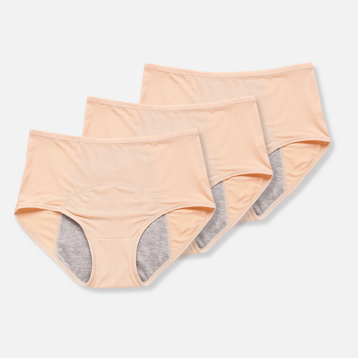Levoire | Lingerie féminine Culotte menstruelle confortable à protection anti-fuites pour femmes Beige 3 pièces