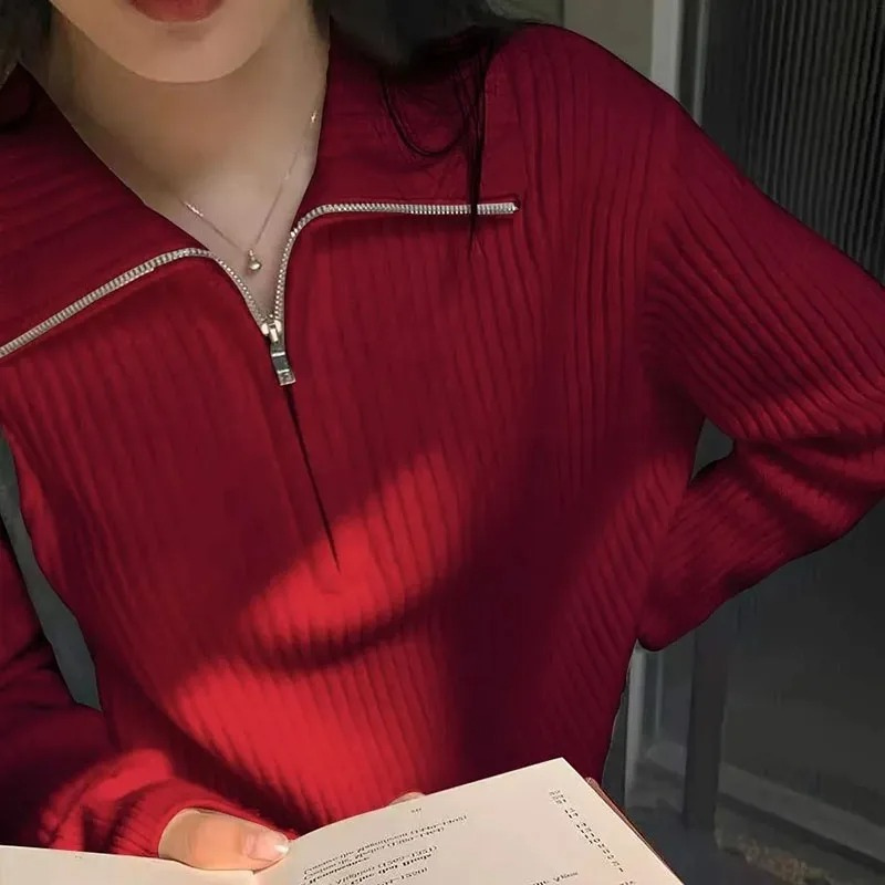 Levoire | Pull en tricot à fermeture éclair pour femmes, Coupe confortable Rot