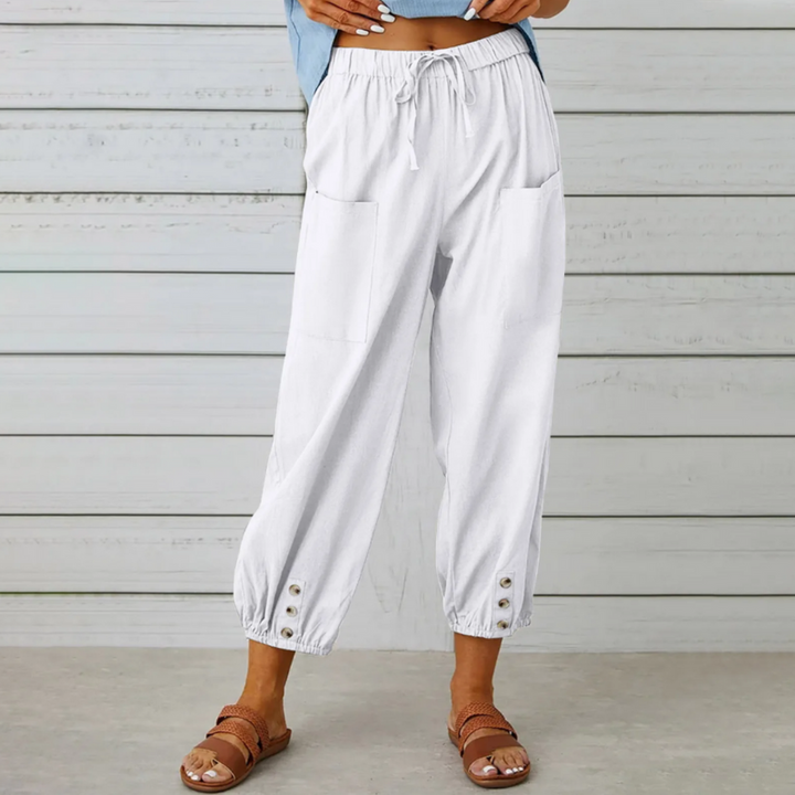 Levoire | Pantalon En Lin Pour Femmes Décontracté Taille Haute Blanc