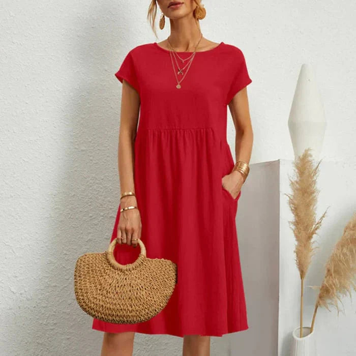 Levoire | Robe En Coton Pour Femmes Avec Col Rond Rot