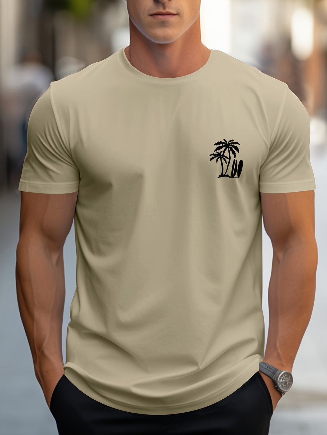 Levoire | Rennon Été T-Shirt Avec Motif De Palmier En Bois De Coco En Vert Menthe Couleur kaki