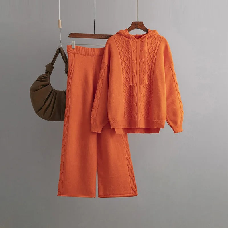 Levoire | Pull En Maille À Manches Longues Avec Pantalon Large Ensemble De Deux Pièces Orange Une taille