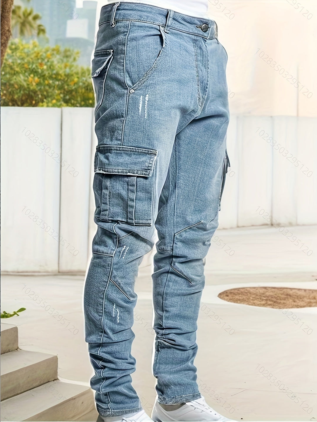 Levoire | Renno Skinny Jeans Avec Poches À Rabat Style Urbain Bleu clair