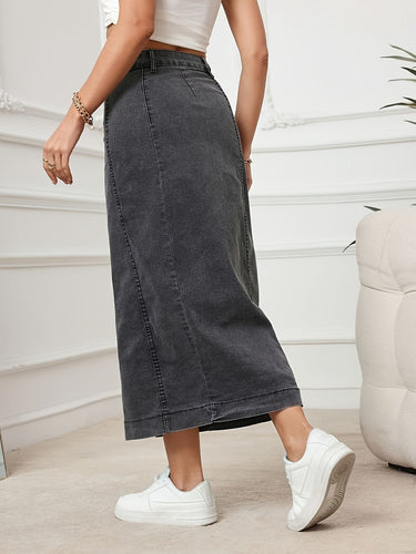 Levoire | Robe Maxi En Denim À Taille Haute Unie Lavée
