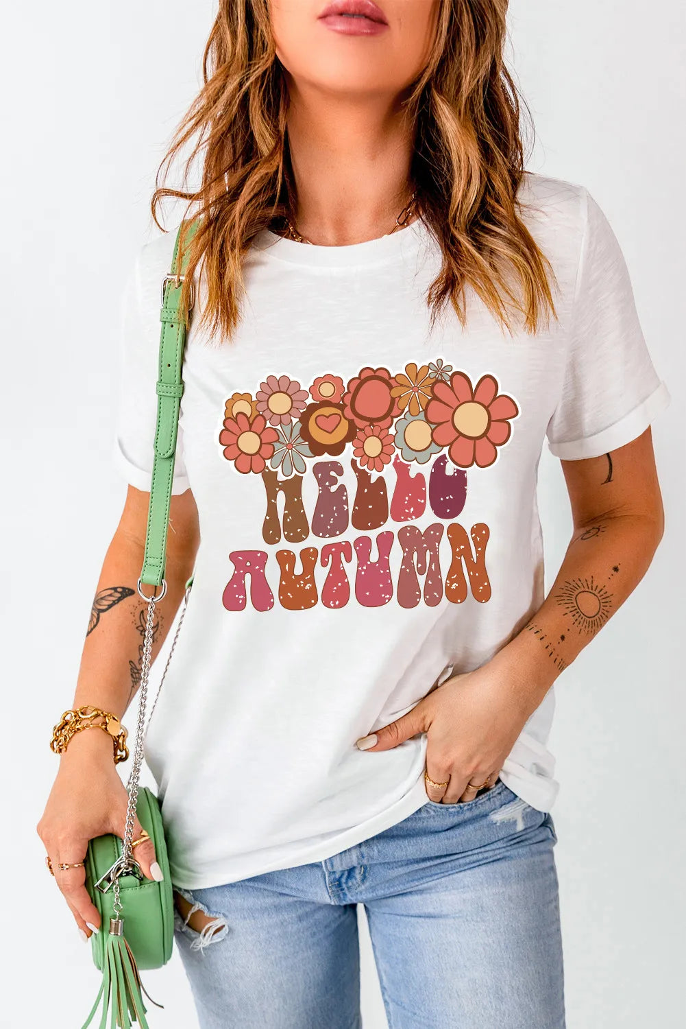 Levoire | Fleurs- & Lettres-graphique Col rond Manches courtes T-shirt Blanc