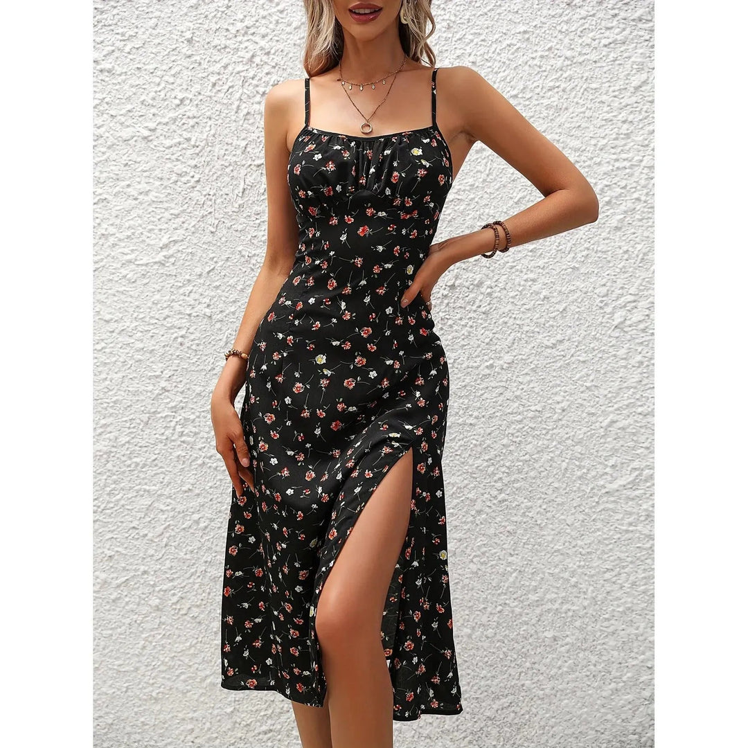 Levoire | Robe d'été longue avec une fente sexy pour femmes Noir