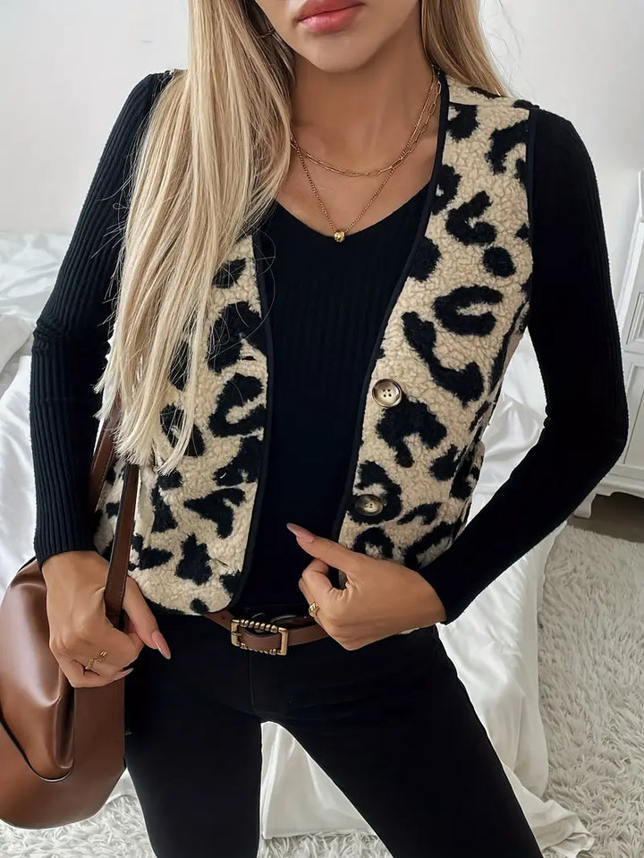 Levoire | Gilet Élégant Avec Motif Léopard Et Décolleté En V Pour Femmes