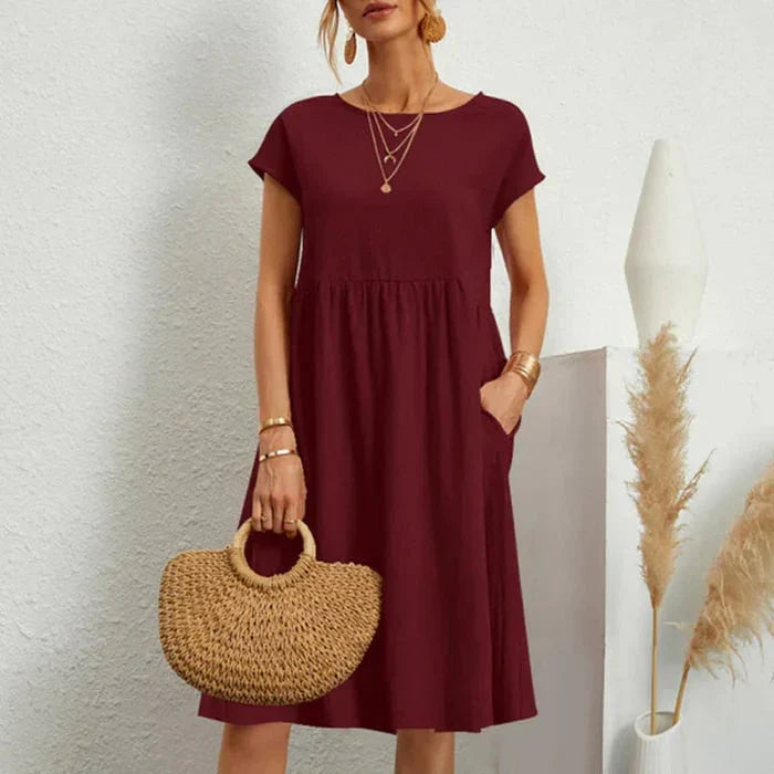Levoire | Robe En Coton Pour Femmes Avec Col Rond Bordeaux