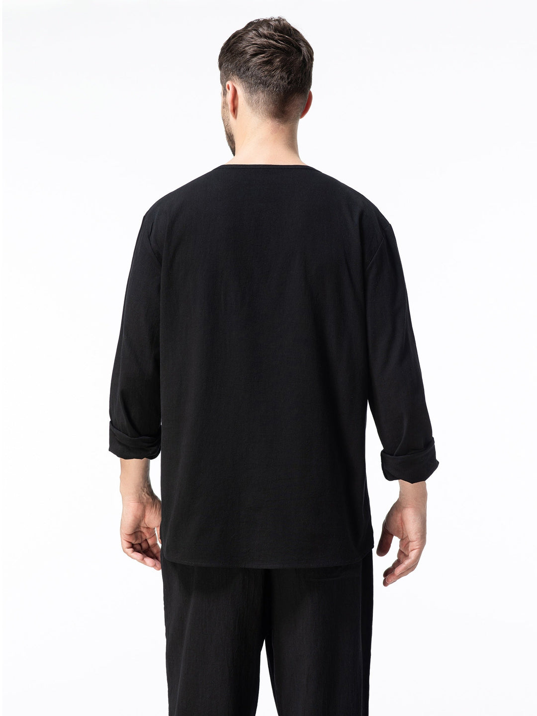 Levoire | T-Shirt Henley À Manches Longues En Mélange Coton-Lin Printemps/Automne