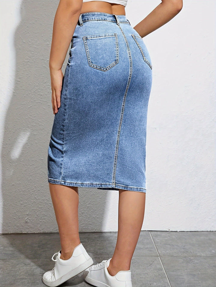 Levoire | Taille Haute Vin De Vigne Denim Midi Jupe Fendue