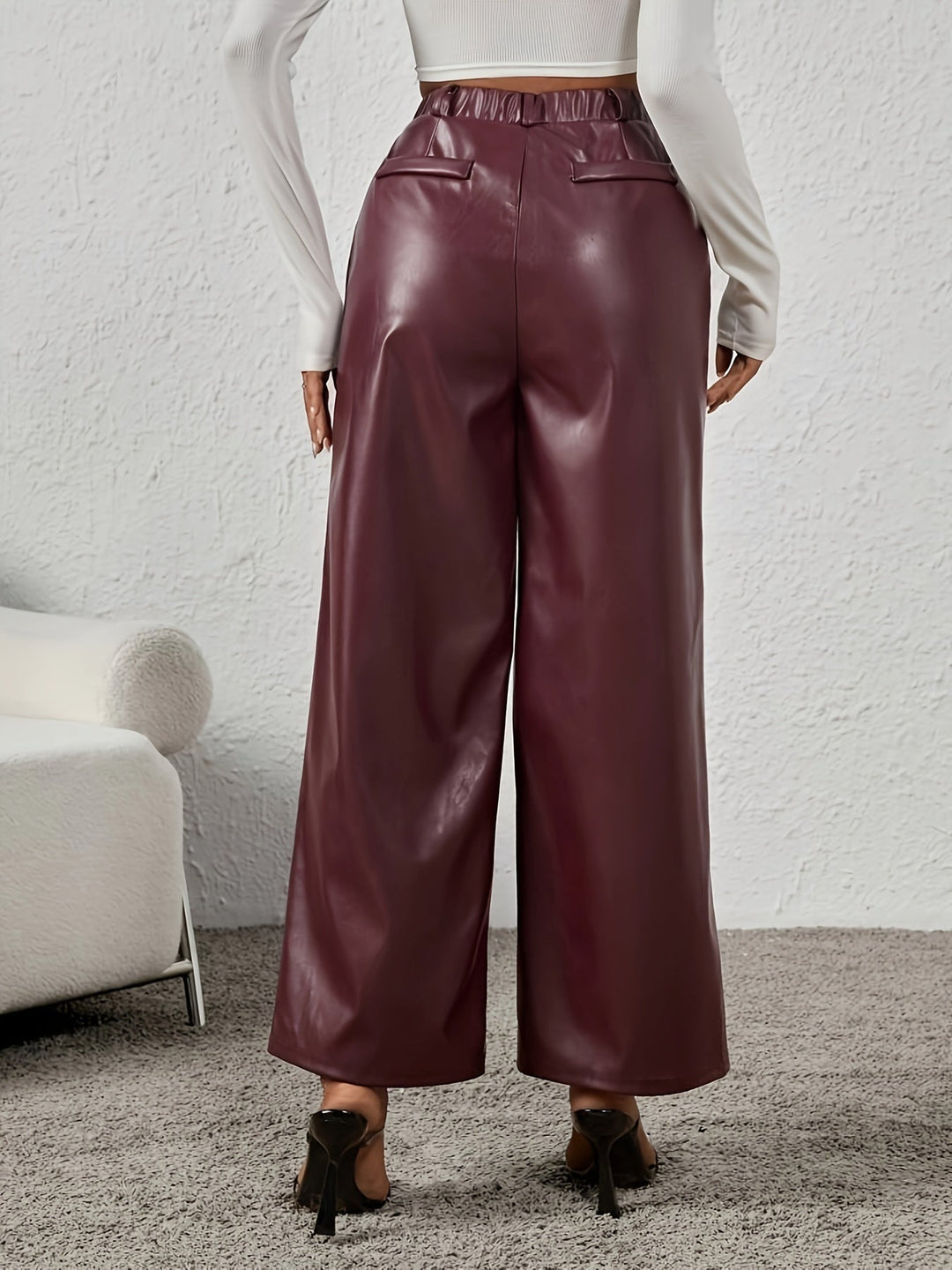 Levoire | Pantalons En Simili Cuir Larges Et Élégants Avec Des Poches Biais