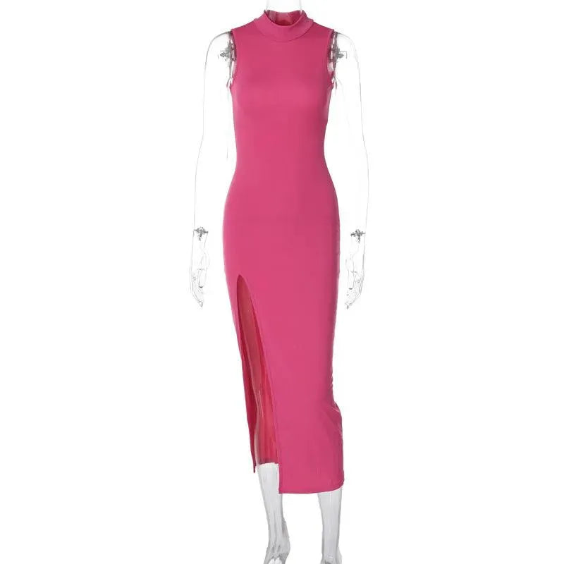 Levoire | Robe midi slim fit à encolure ronde et fente pour femmes Rosenrot