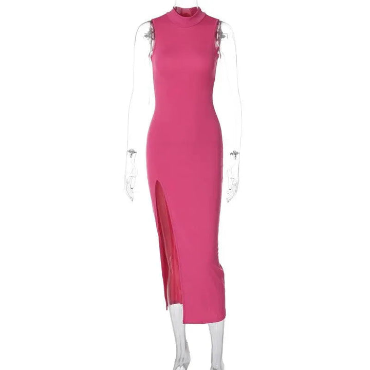 Levoire | Robe midi slim fit à encolure ronde et fente pour femmes Rosenrot