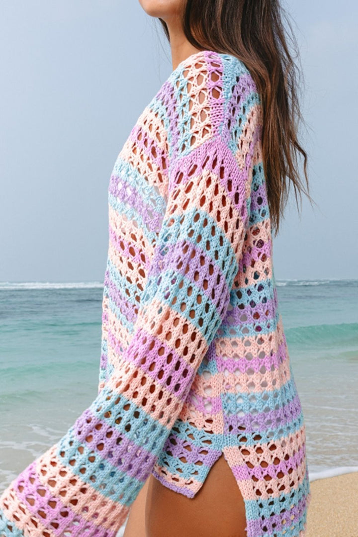 Levoire | Motif Losange Avec Fente Col Rond Rayé Couverture