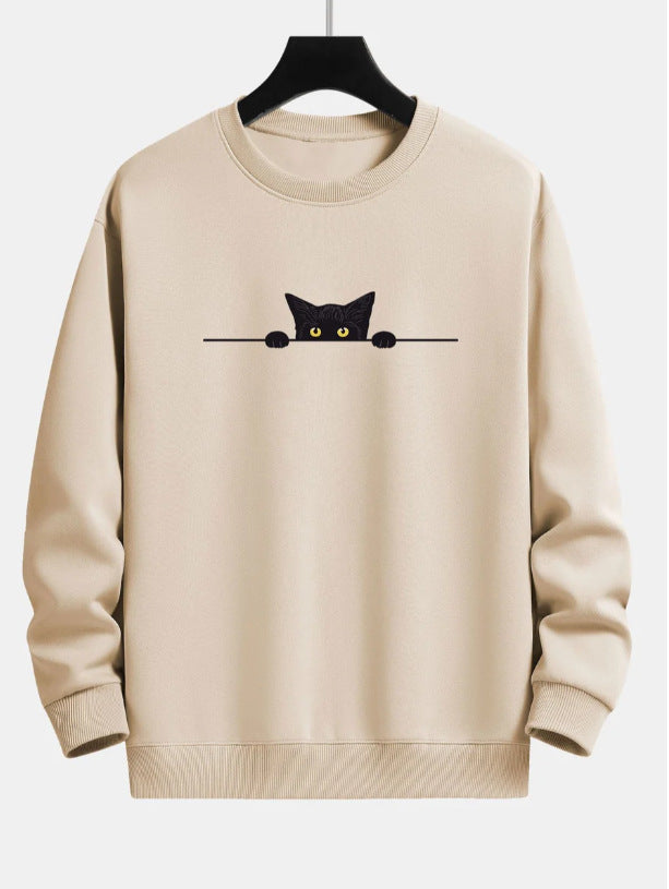 Levoire | Chemise À Col Rond Avec Un Adorable Motif De Chat Chat Créatif Kaki