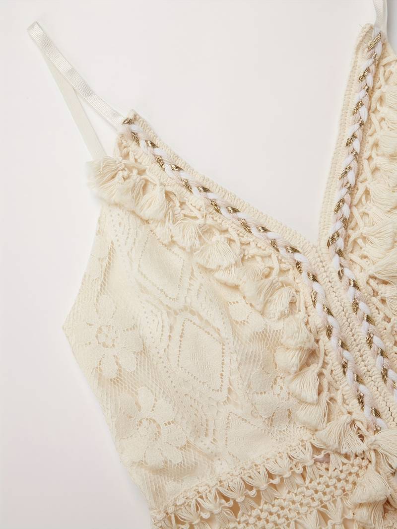 Levoire | Robe Maxi Boho D'Été Avec Bretelles Spaghetti Et Décolleté En V