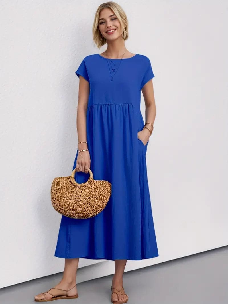 Levoire | Robe À Manches Courtes Pour Femme - Midi Bleu royal