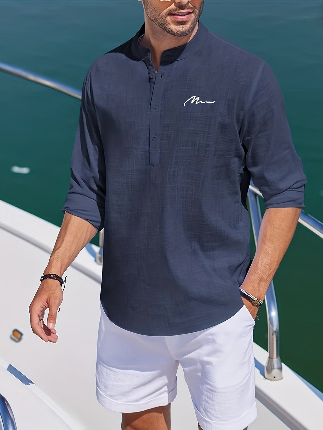 Levoire | Retro Pellavasekoite Henley-Shirt À Manches Longues