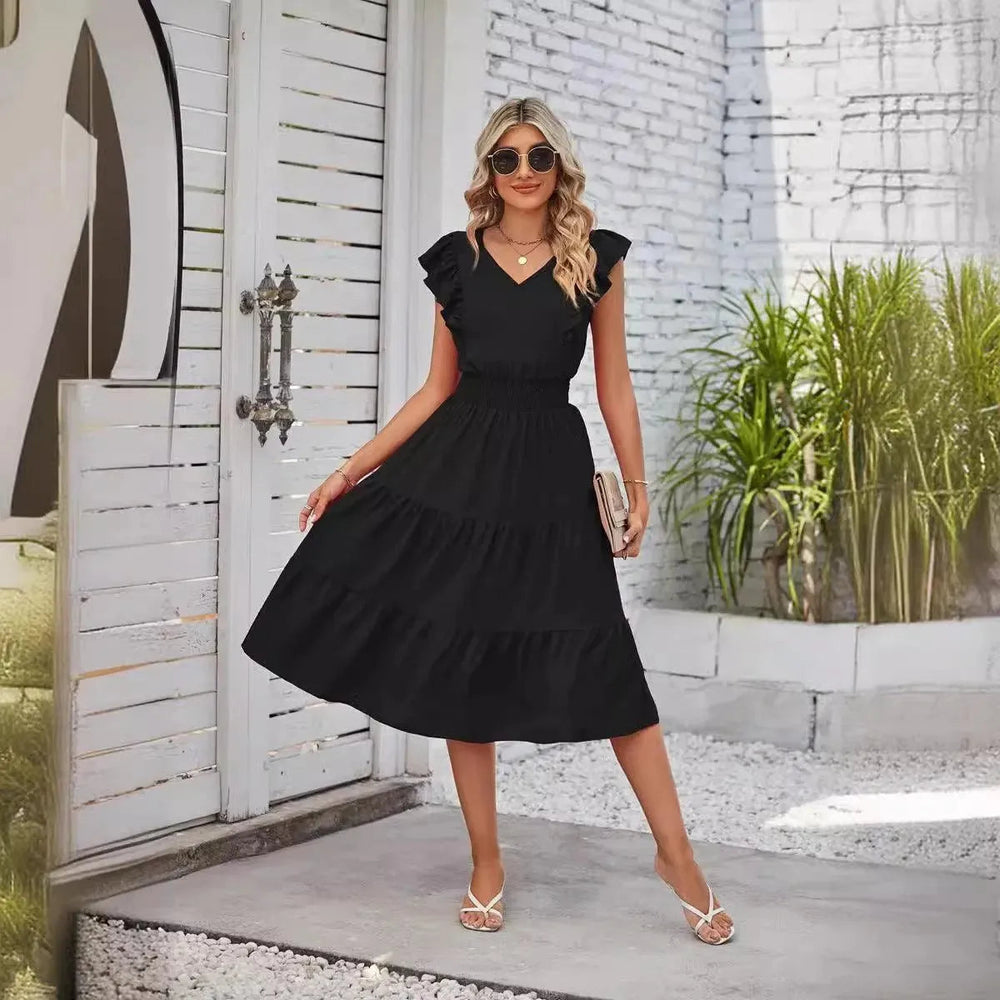 Levoire | Nouvelle robe à volants sans manches en V Noir
