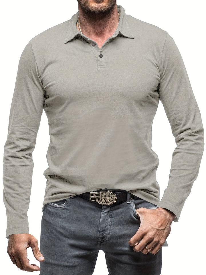 Levoire | T-Shirt Henley À Manches Longues Unies Pour Hommes