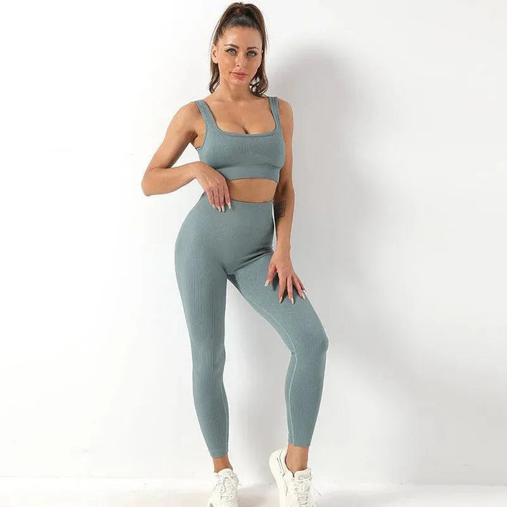 Levoire | Pantalons de yoga associés à un débardeur de yoga bleu foncé Série Olkatu