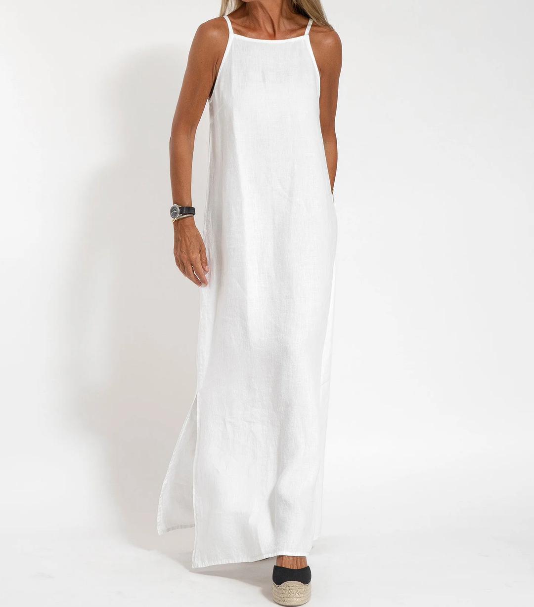Levoire | Élégante Robe Longue Sans Manches en Coton et lin de Couleur Unie
