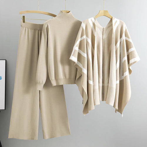 Levoire | Pull Tricoté Élégant Veste Pantalons Larges