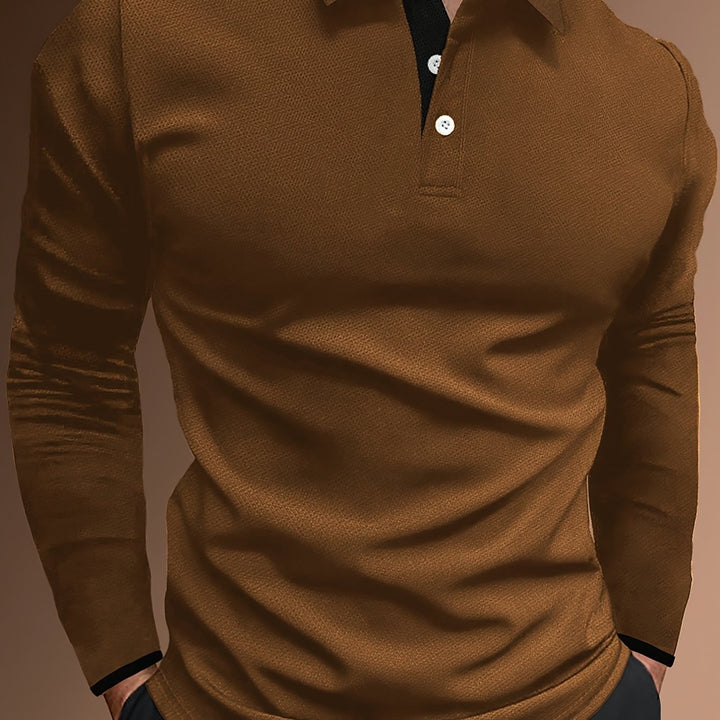 Levoire | T-Shirt À Motif Ondulé À Col Revers Et À Manches Longues Couleur café