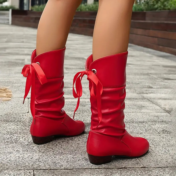 Levoire | Bottes à Lacets Femme Tendance à Talons Épais Mi-Mollet